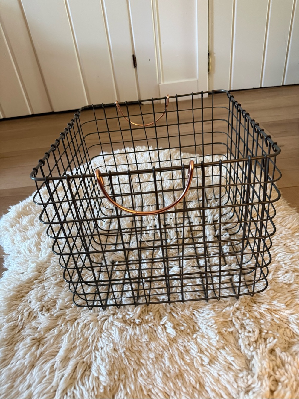 Wire Storage Basket with Copper Handles Large